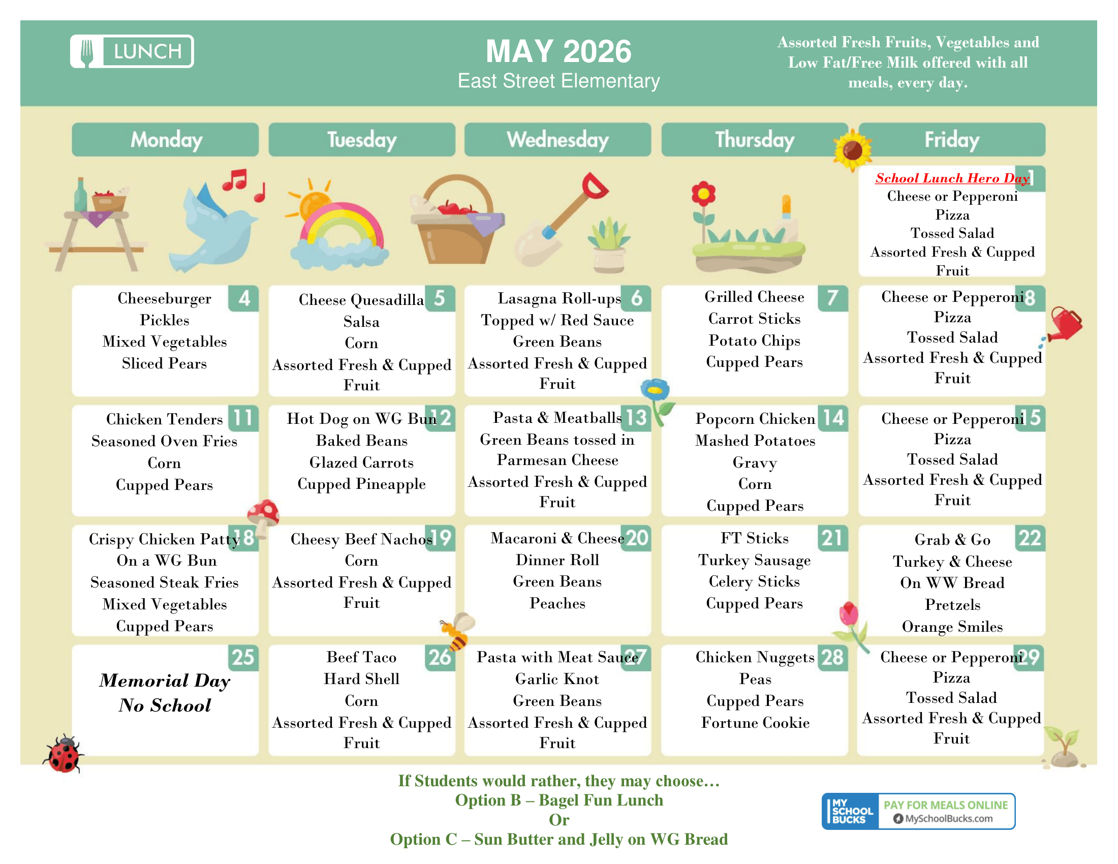 MAY 2026 EAST ST. LUNCH MENU